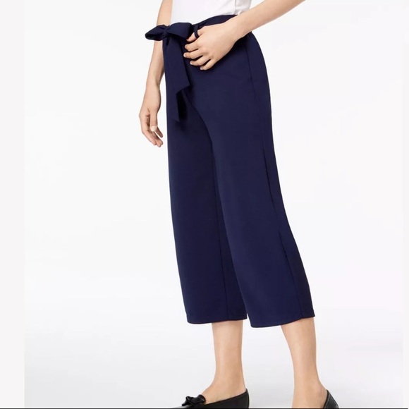 🔥MAISON JULES🔥Pull-On Tie-Waist Cropped Career Pants Navy Medium NWT - Picture 3 of 5